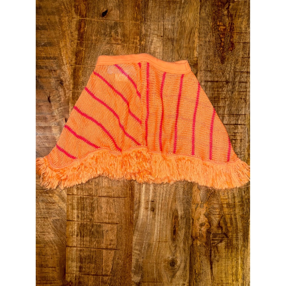 Periscope Vintage Girls Orange Pink Striped Knit Fringe Skirt 2T Made in USA